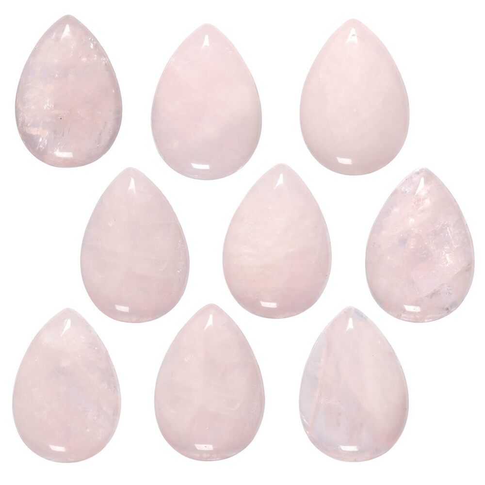 2454 10 PCS Rose Quartz Teardrop Cabochons Flatback Stone Healing Crystal